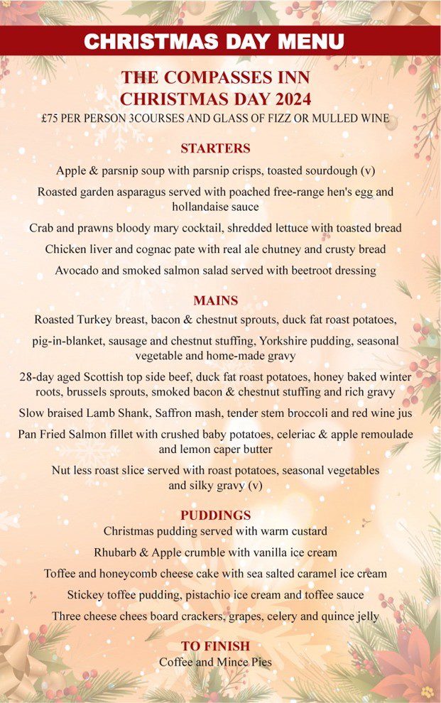 Compasses Christmas day menu 2024