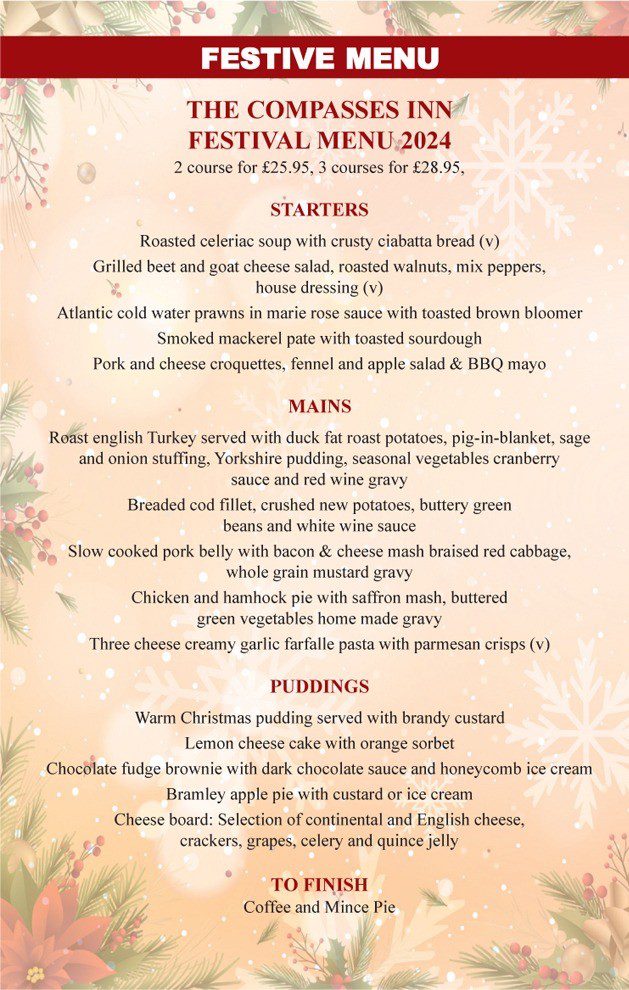 Compasses Christmas festive menu 2024